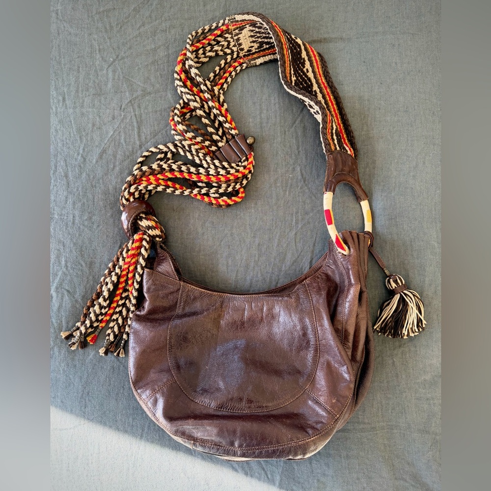 Limon Piel - Brown Leather Crossbody Bag with Colorful Woven Strap - Picture 5 of 8